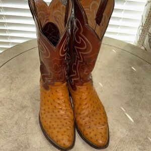 90’s Vintage Justin Ostrich Two Tone Brown Western Cowboy Boots